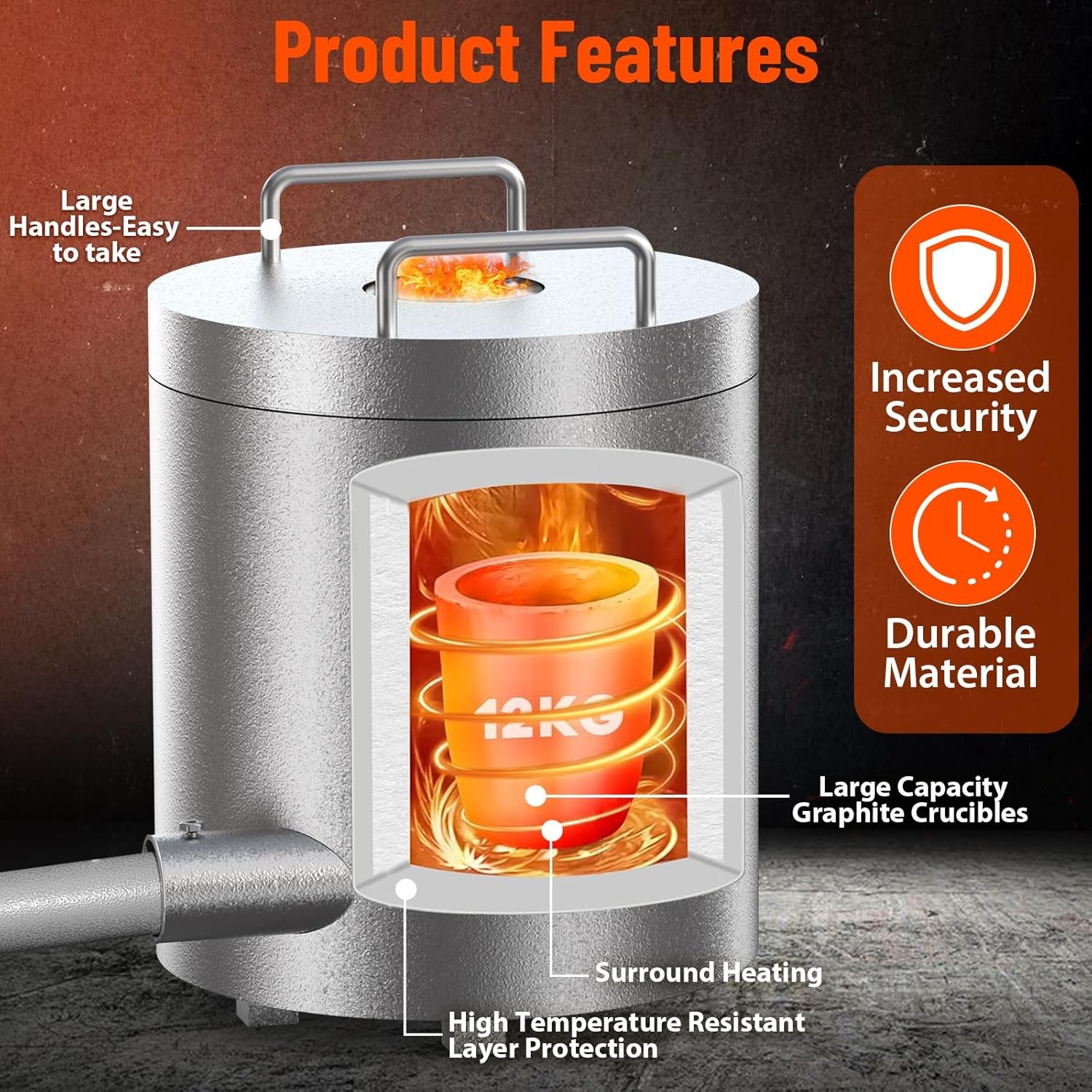 12KG Propane Melting Furnace Kit Foundry 2700°F Smelting for Metal Scrap Recycle
