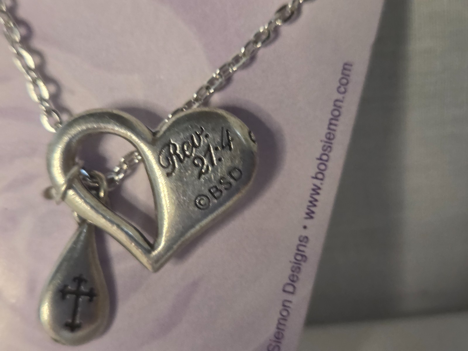Bob Siemon Pewter In Loving Memory Heart Cross Pendant Necklace 10” Rev 21.4