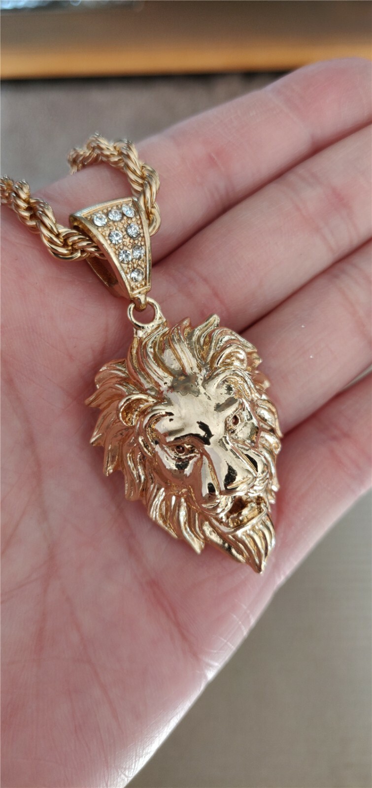 18K Gold Plated Lion Pendant 5mm 30″ Chain Necklace-#10