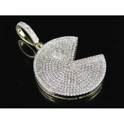 2.00 Ct Round Cut Moissanite PACMAN Shape Charm Pendant Real 925 Sterling Silver