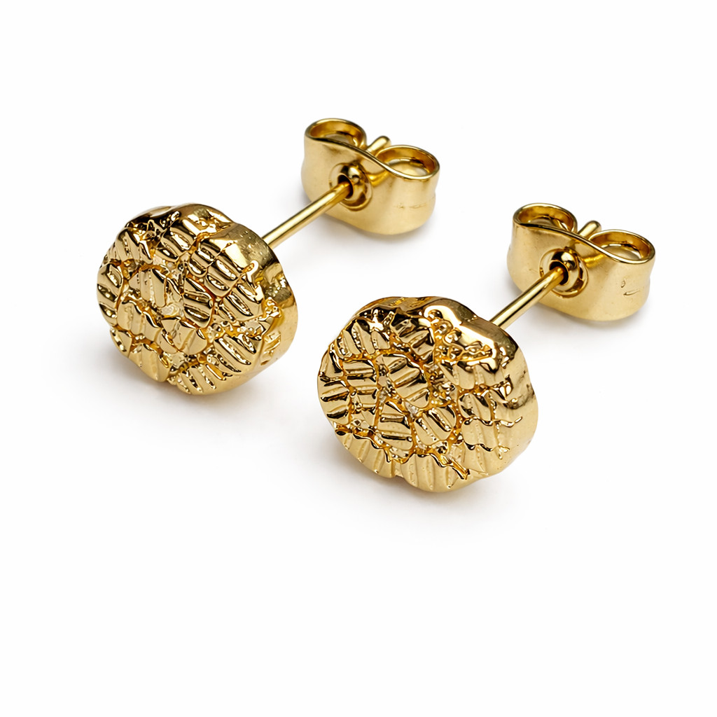 1/200 14K Yellow Gold Oro Overlay Nugget Earrings Women Ladies Men mm in