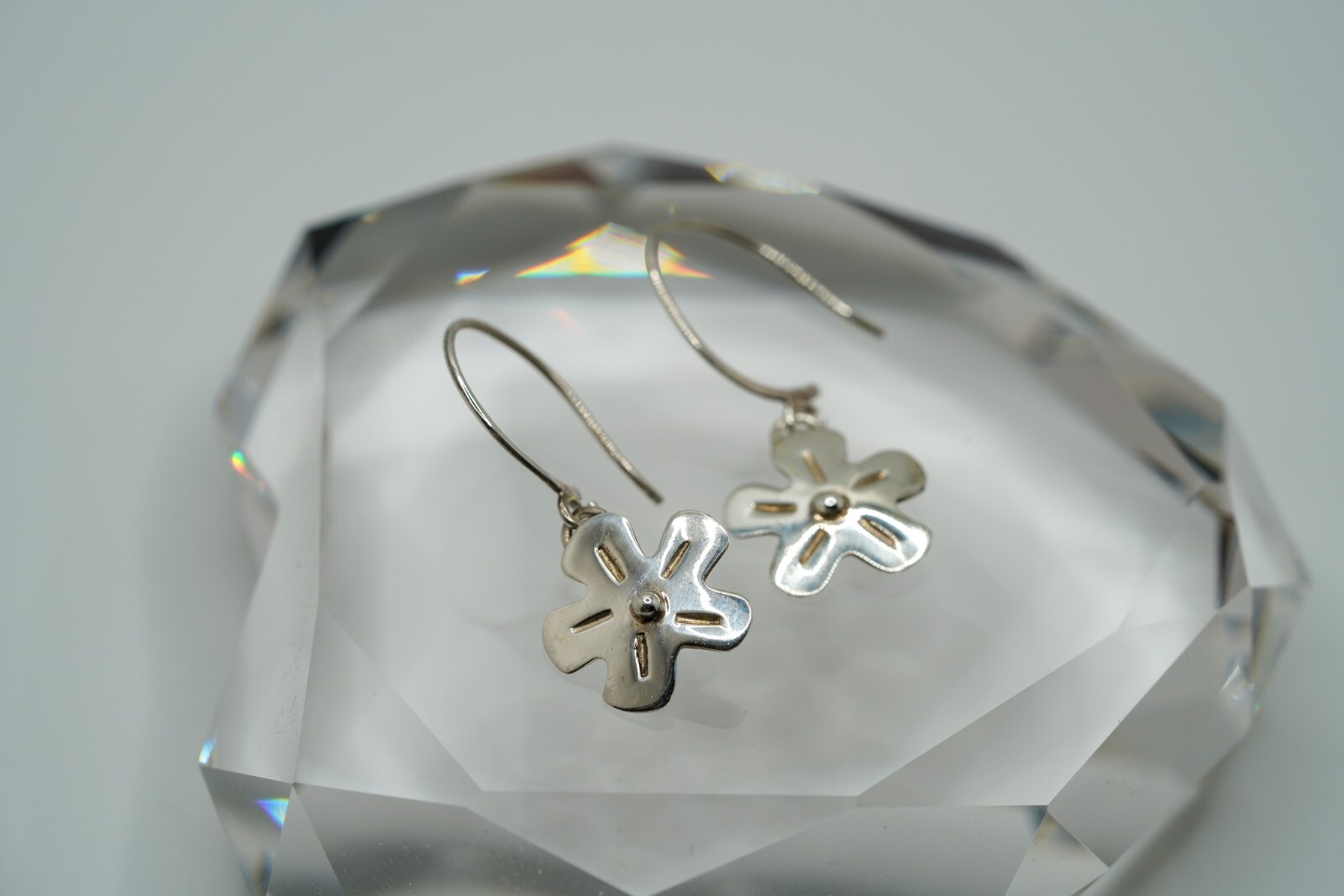 Vintage Sterling Silver Southwestern Flower Handmade Dangle Earrings 3.6cm JB24