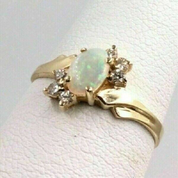 14K Yellow Gold Finish Women’s 2Ct Oval Cut Fire Opal & Diamond Engagement Ring