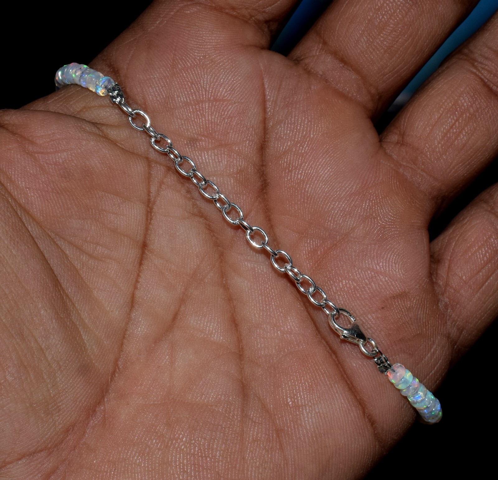 New 6.5″ Beads Bracelet 925 Sterling Silver Natural Ethiopian Fire Opal Gemstone