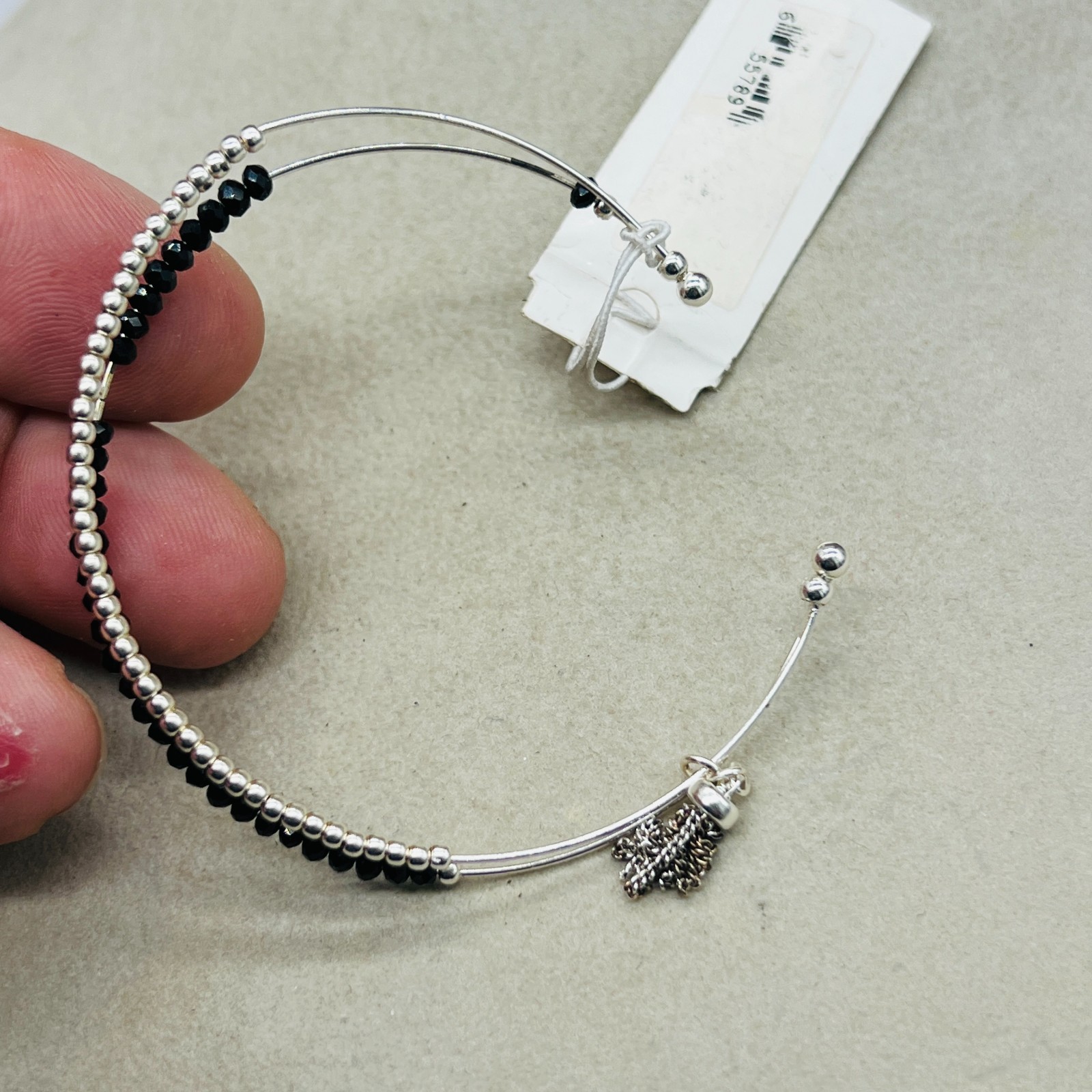Argento Vivo Sterling Silver 925 Open Cuff Beaded Bracelet Tassel Charm NWT
