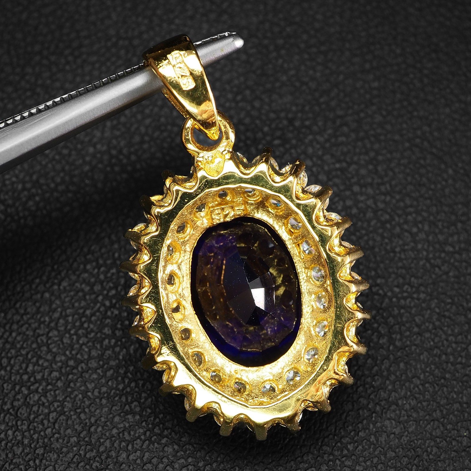 DOUBLE HALO PENDANTS 24K GOLD 925 STERLING SILVER VIVID BLUE SAPPHIRE 9.05CT