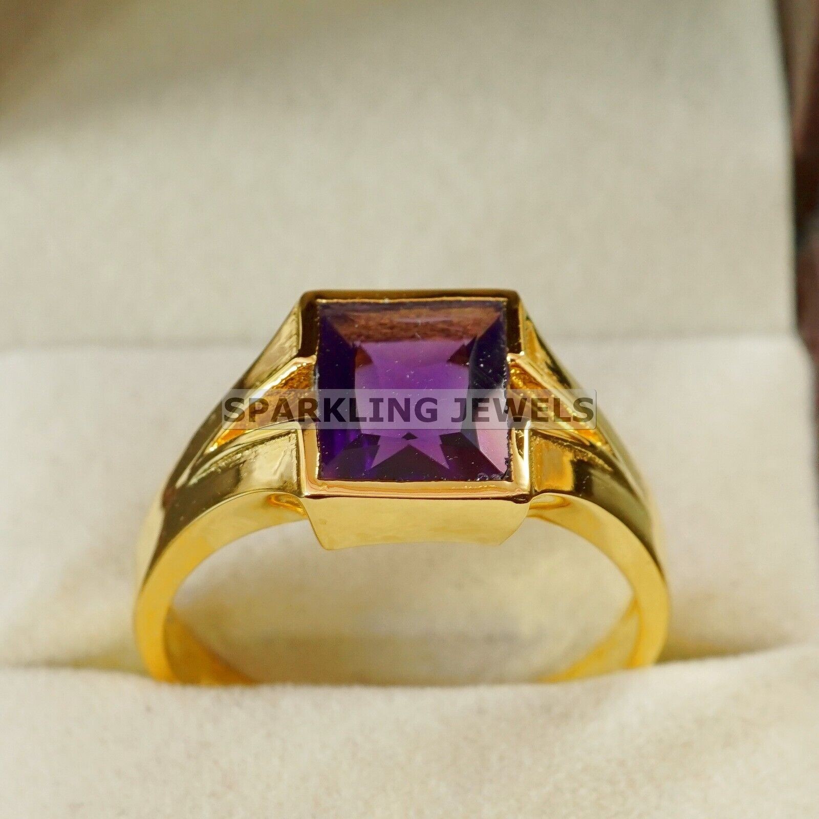 Calibrated Amethyst Baguette Cut With 14k Solid Gold Ring For Men #B484