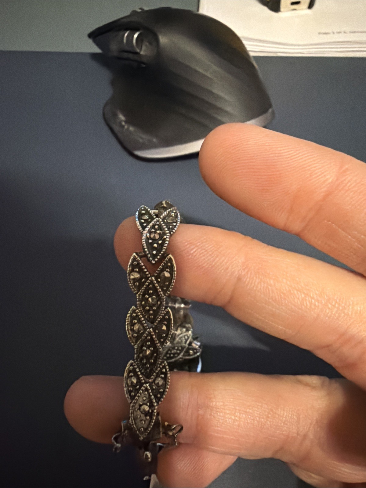 925 Sterling Silver Marcasite Bracelet Scroll Work Chain Bracelet