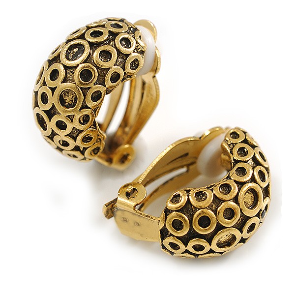 C Shape Pattern Clip On Earrings In Aged Gold Tone – 20mm L