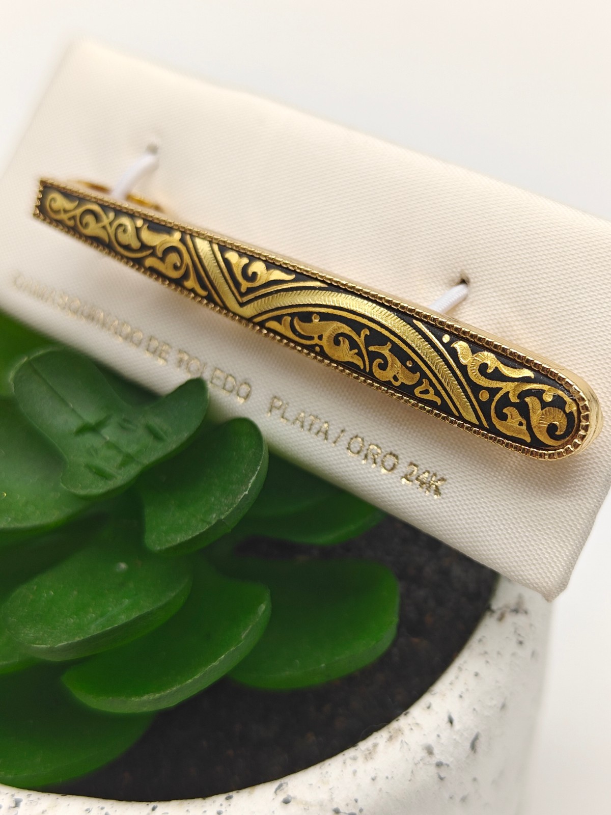 Elegant Damascene Spanish 24K Gold & Steel Men’s Tie Bar Clip Clasp from Spain