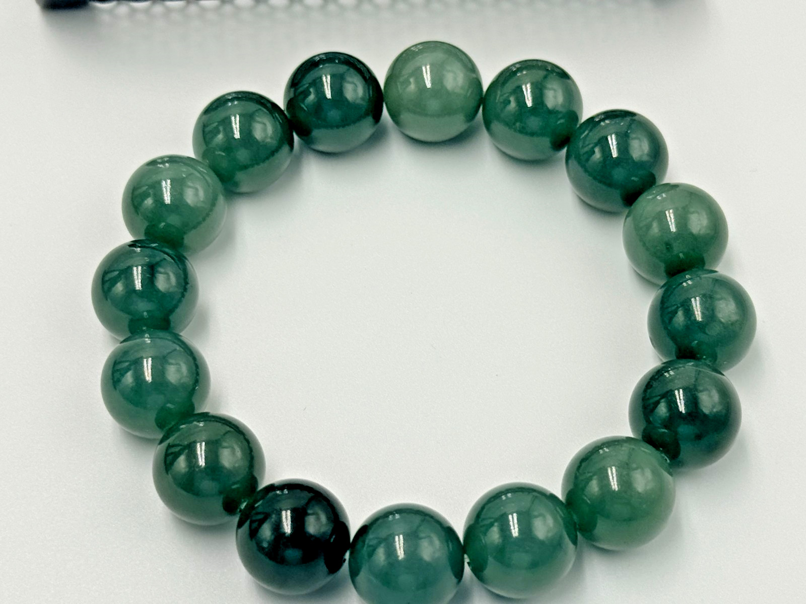 Certified Natural Grade A Jadeite Jade Beaded Bracelet Green 13.7 mm #000425