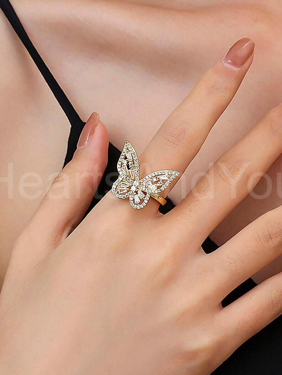 4ct Baguette Cut Simulated Diamond Butterfly Cocktail Ring 14K White Gold Plated