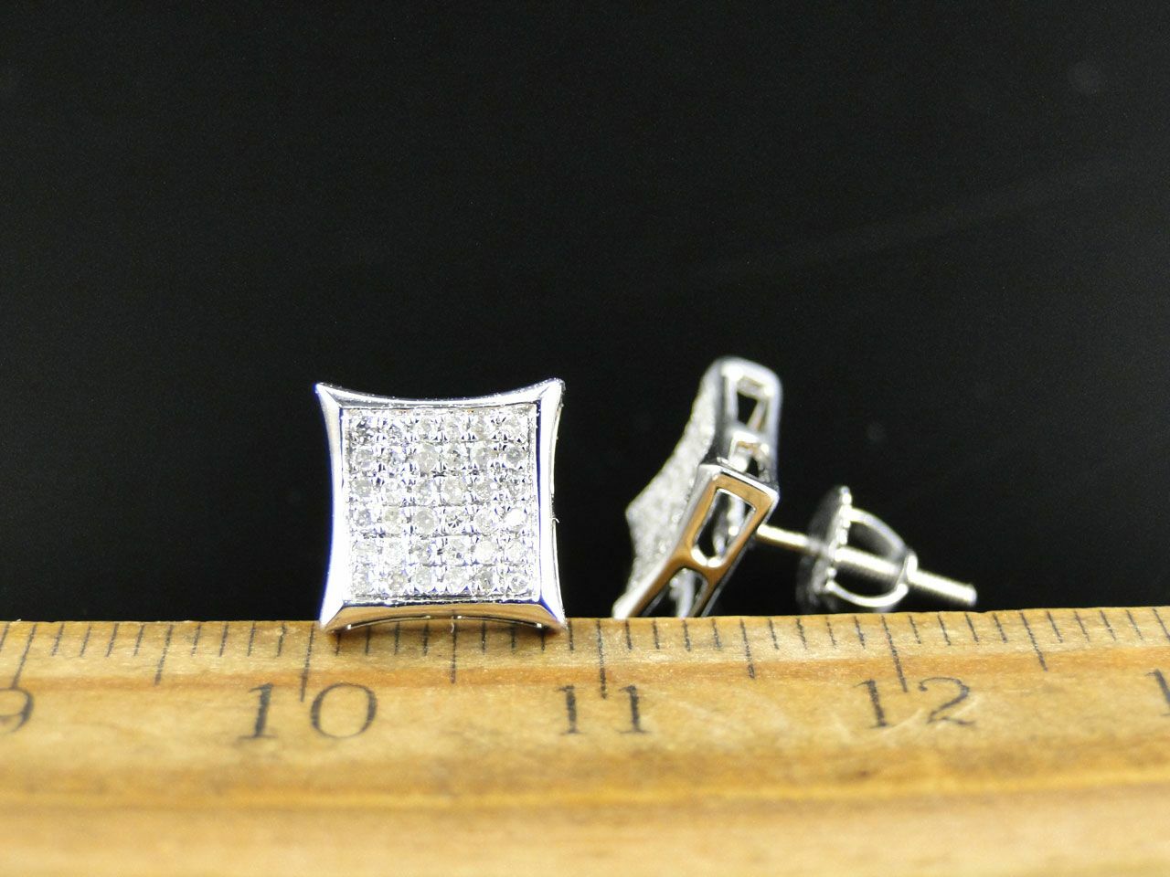 0.35ct Lab-Created Moissanite Kite Square Cluster Stud Earring White Gold Plated