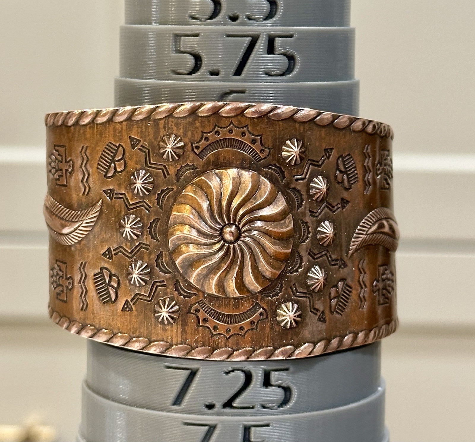 Fred Harvey Era/Native American Wide Copper Stamped Cuff/Bracelet. ~7”