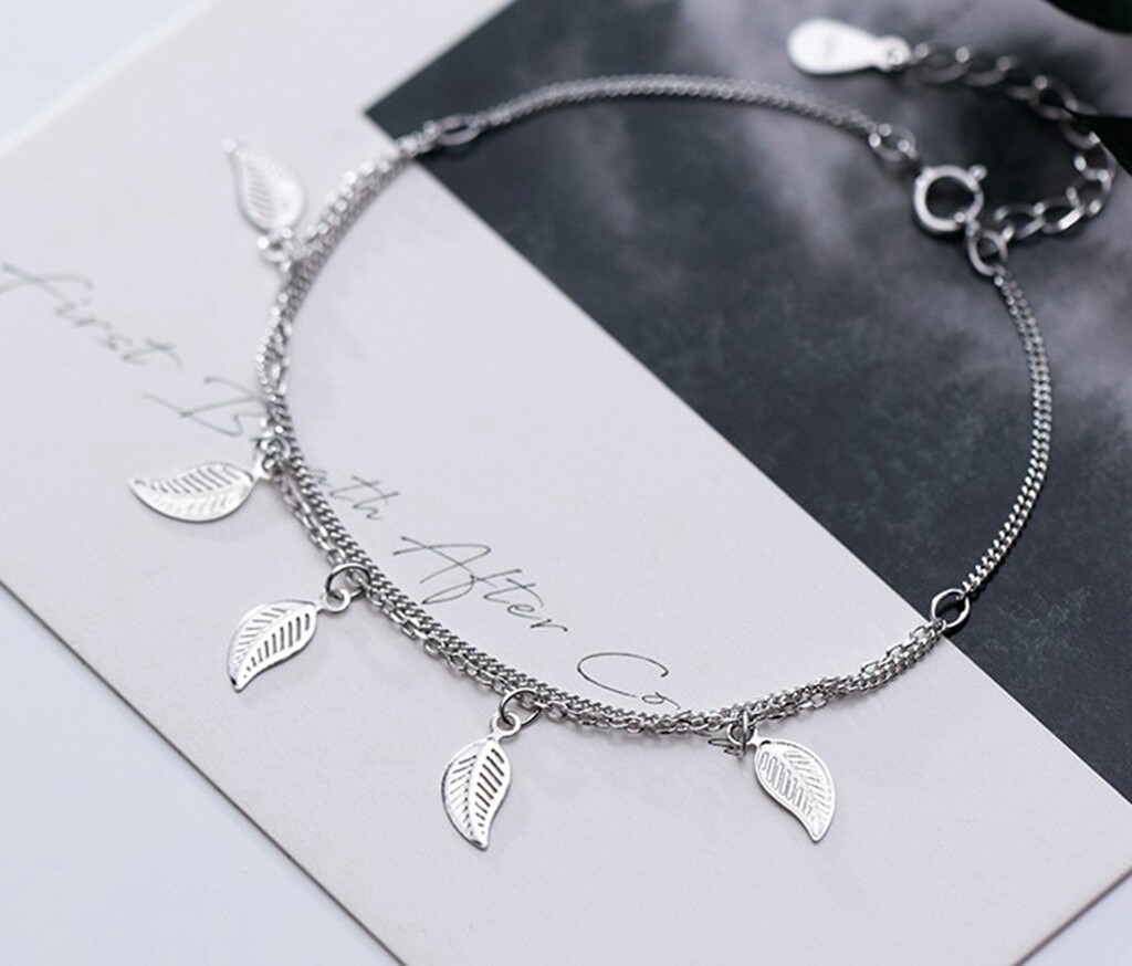 Fashion Women Girl 925 Sterling Silver Dangle Leaf Anklet Bracelet 8.5-9.7″