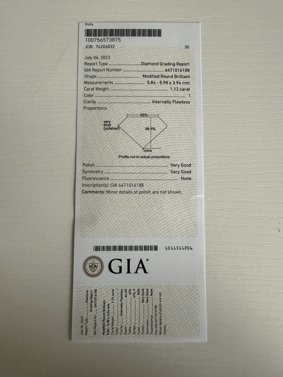 1.12ct Modified Round Brilliant Diamond | IF | Very Good Cut | GIA 6471016188