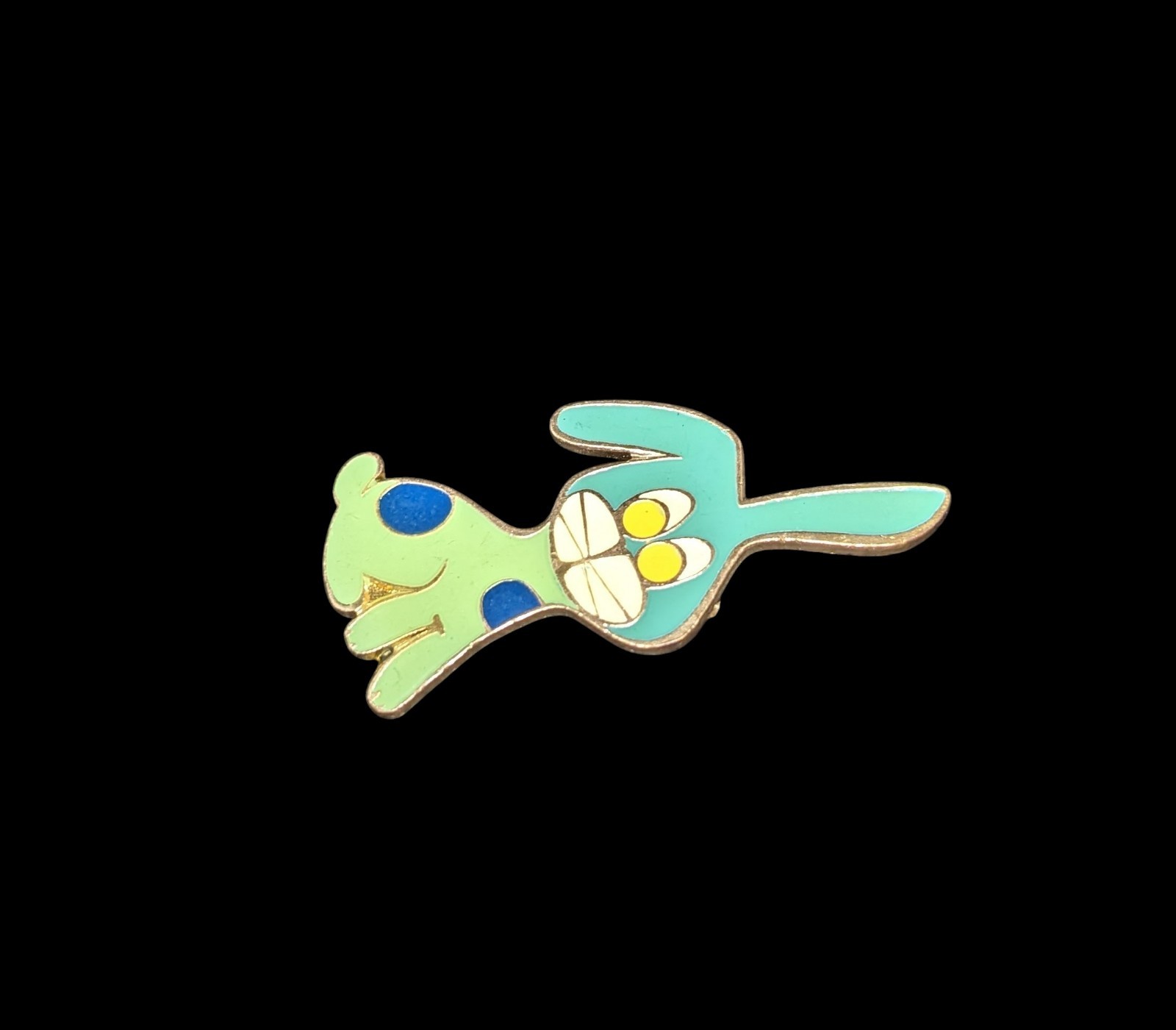 Vintage Green and Blue Bunny Cloisonne Enamel Pin Brooch 80s 90s