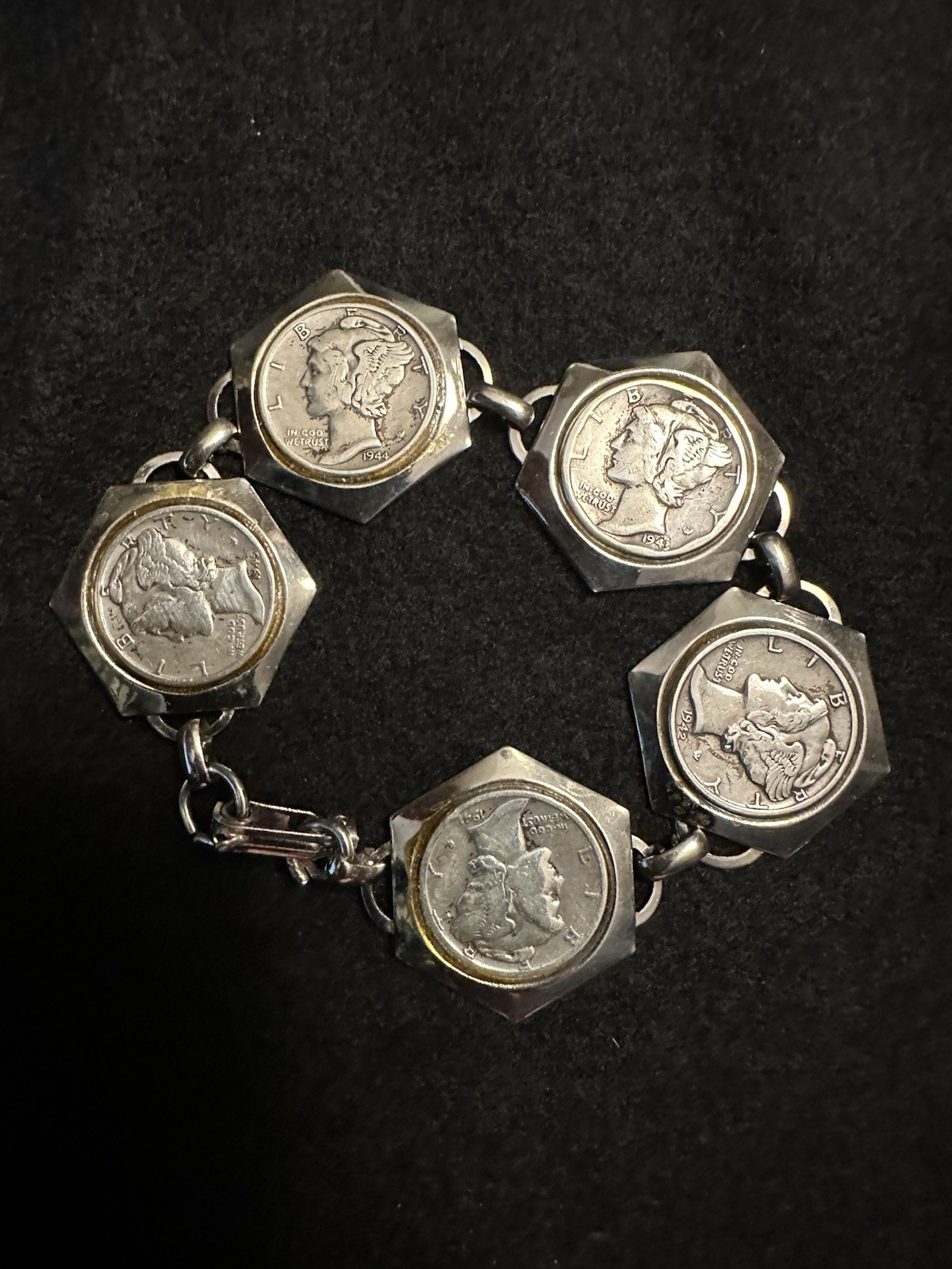 6 1/2 Inch Bracelet Vintage Dimes 1941 to 1945