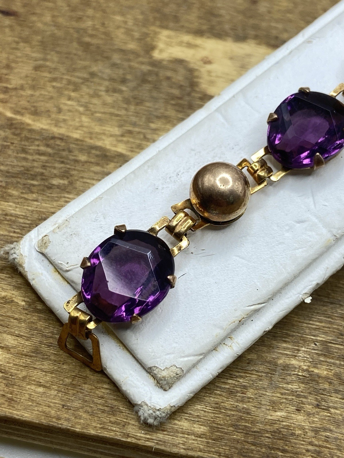 Vintage 1950s Bal-Ron Signed 12k GF Purple Czech Glass Bracelet 6.5”