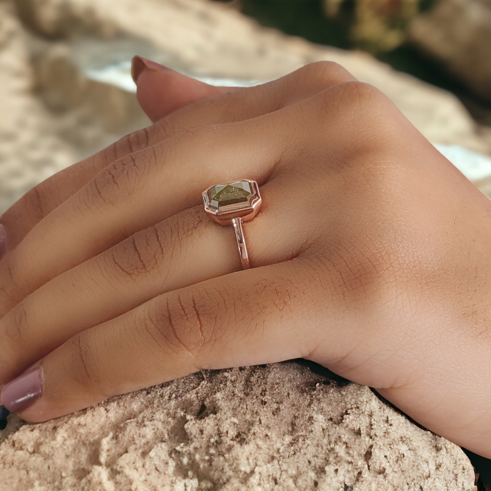 2.85 Ct Emerald Cut Yellow Color Diamond Ring 14K Rose Gold Engagement Gift Ring