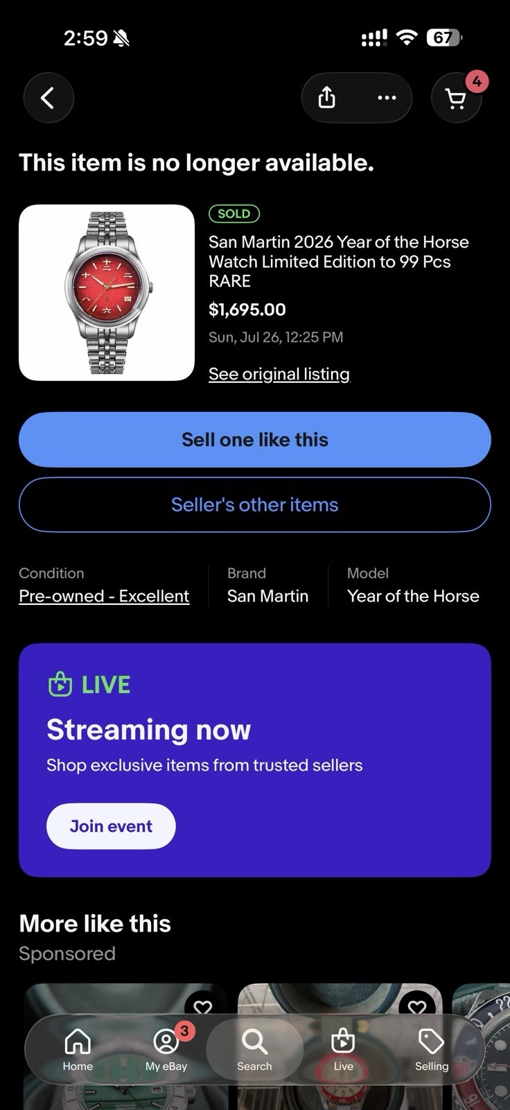 San Martin 2026 Year of the Horse Watch Limited Edition to 99 Pcs RARE