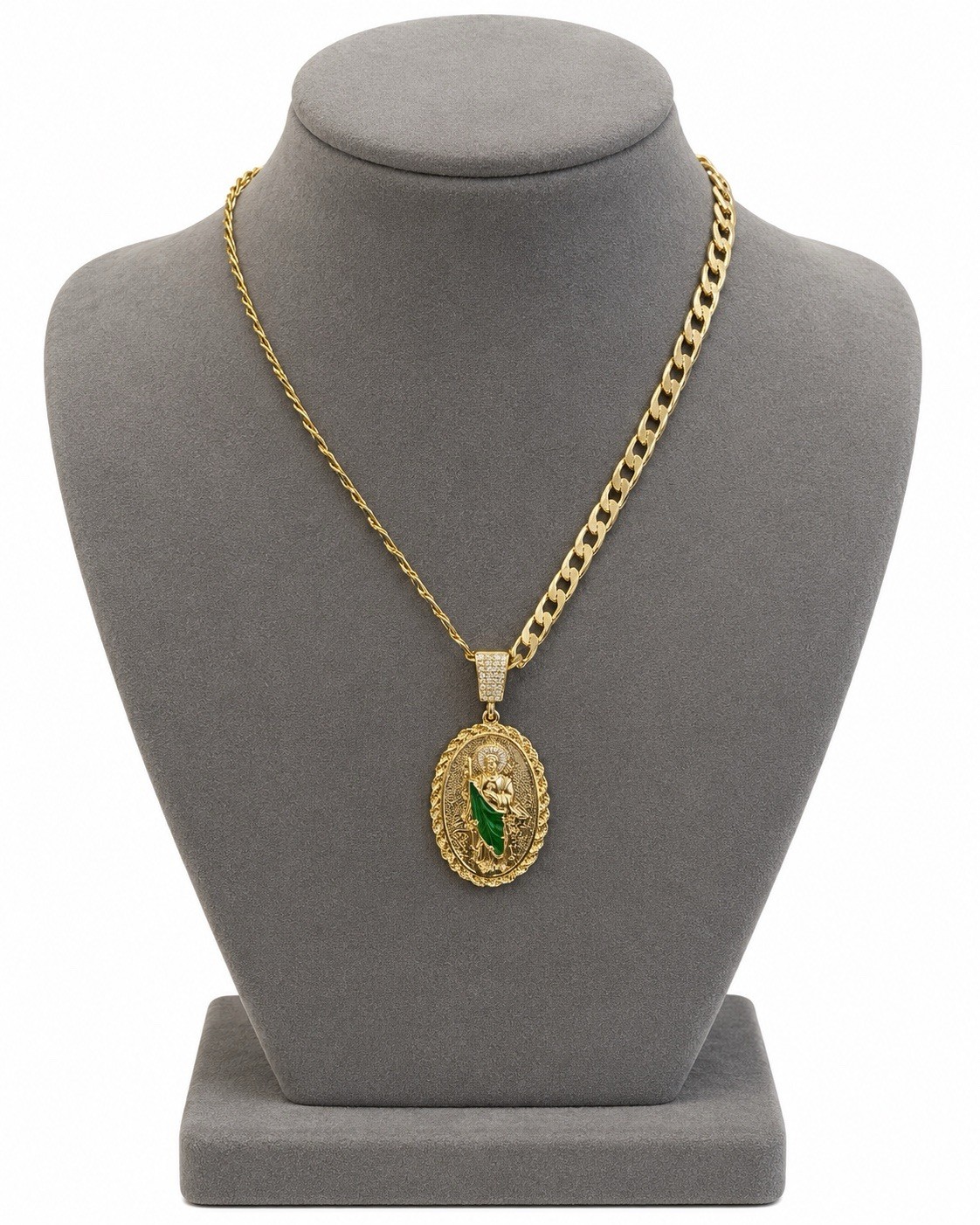 Gold Plated none tarnished Curb Oval Religious Medal Pendant Necklace