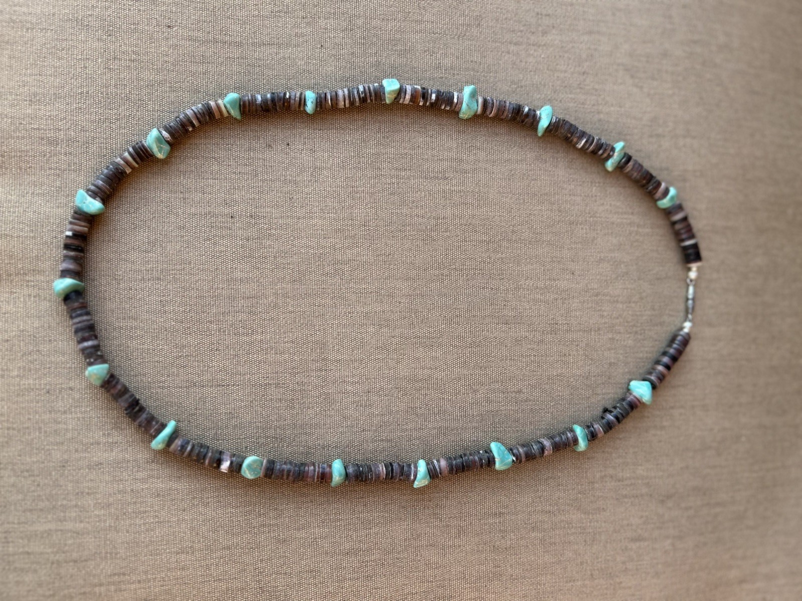 Southwestern Style 24″ Heishi Bead Necklace w/. turquoise nuggets, ships from AZ