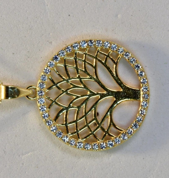 2 Ct Round Cut Simulated Diamond Women Tree Life Pendant 14k Yellow Gold Plated