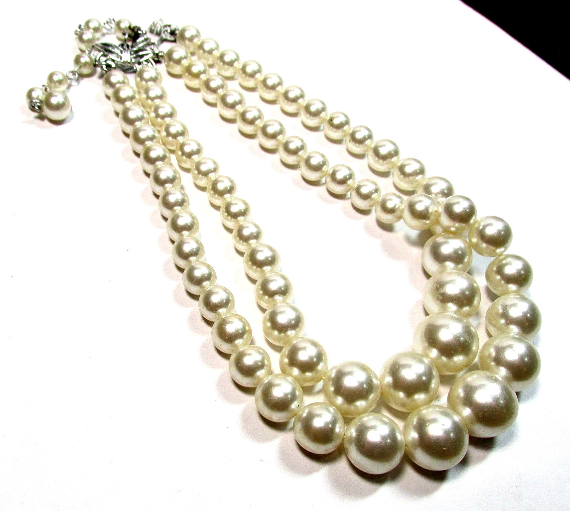 Lot of 3 Silver & Gold Tone Necklaces – Faux Pearls, Beaded & Gold Leaf (#2859)