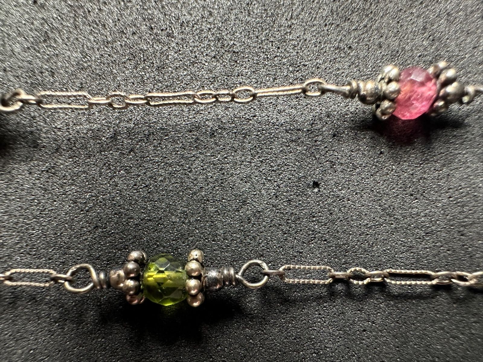 6.00g Vintage Sterling Silver 925 Necklace Pink Green Blue Bead Chain 17 in M