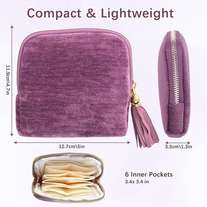Travel Jewelry Cases 6-Layer Velvet Zipper Pouch Bag Jewelry Organizer Cases