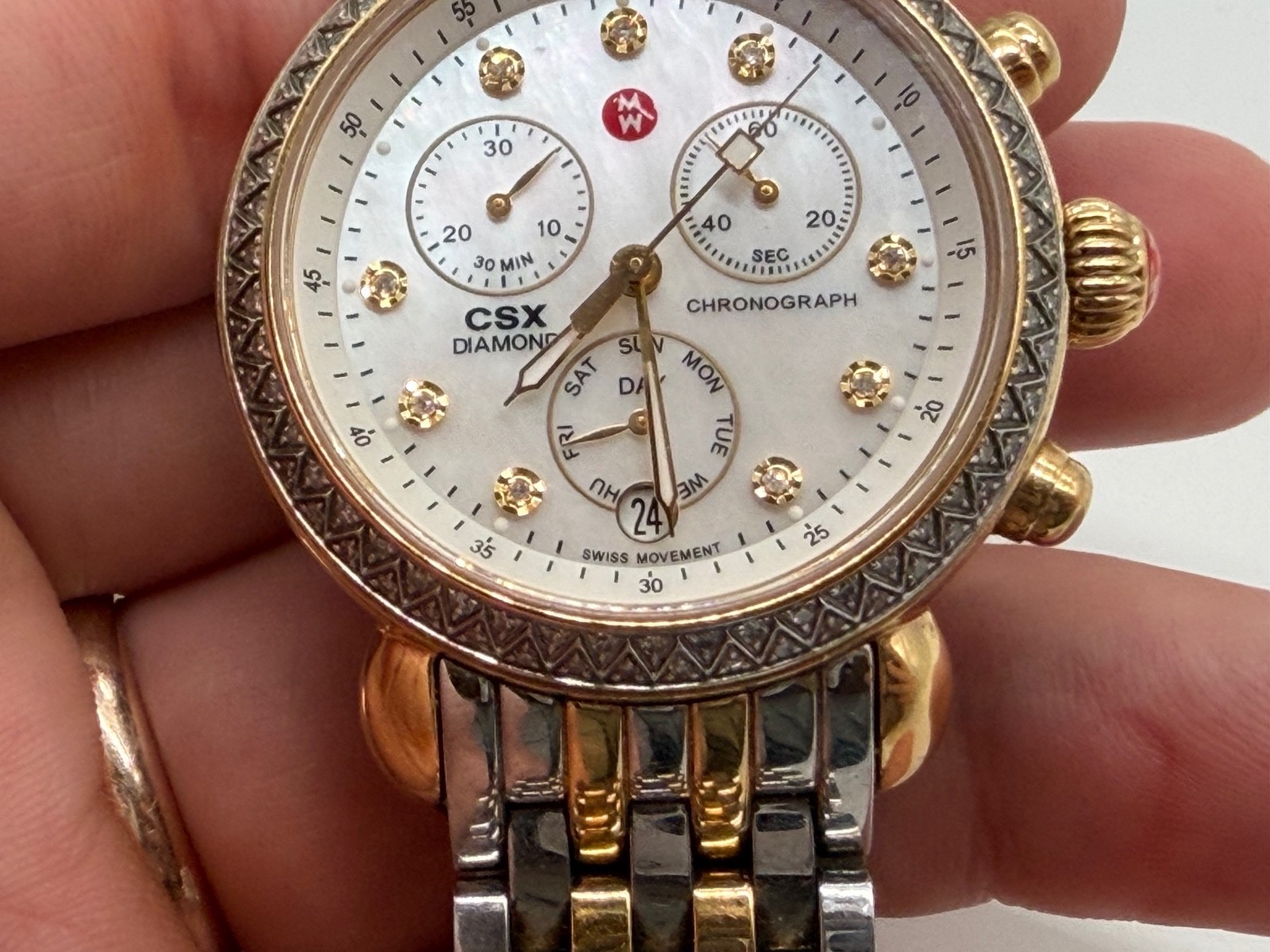 Michele CSX Diamond Chronograph 2 Tone Silver & Gold Stainless Steel Watch