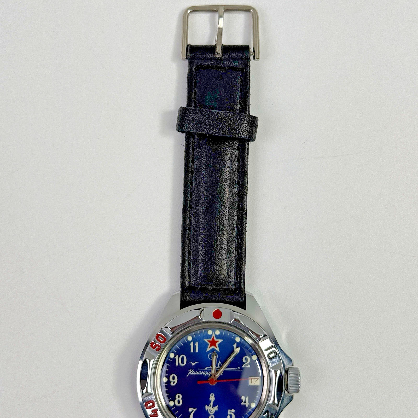 Vostok Komandirskie Russian SUBMARINE Automatic Watch Blue Dial Date Black Strap