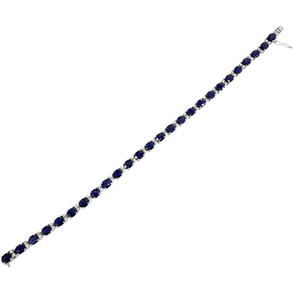 sapphire 10.00ct diamond 0.40ct bracelet K18WG white gold 11.0g 6.9″ Women