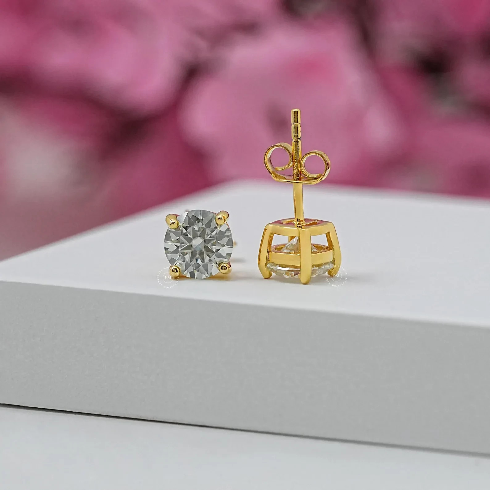 2.0 CT ROUND CUT GRA MOISSANITE STUDS 14K YELLOW GOLD PLATED EARRINGS GIFT