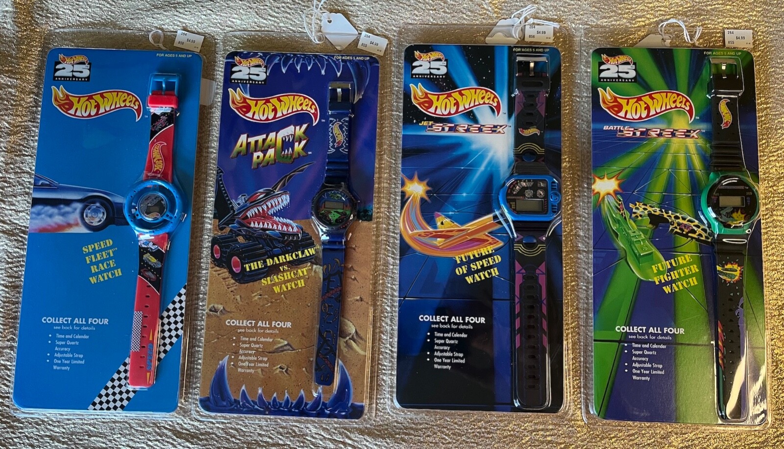 FOUR HOT WHEELS VINTAGE WRISTWATCH SET