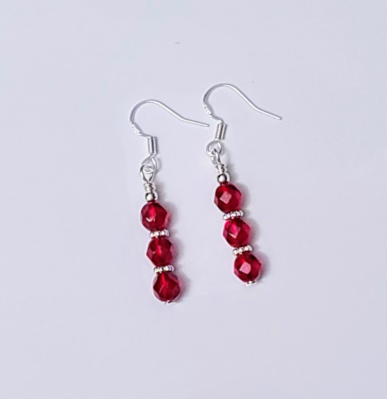 Garnet Red Earrings Czech Glass January Birthstone Sterling Silver Ear Wires