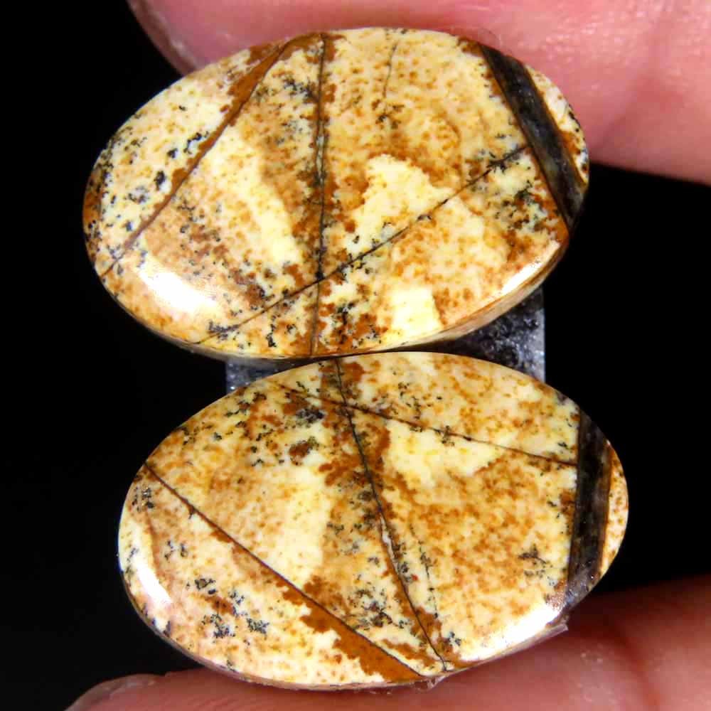 19.50Cts.100% Natural Designer Picture Jasper Oval 12x19x5mm cab Pair Gemstone