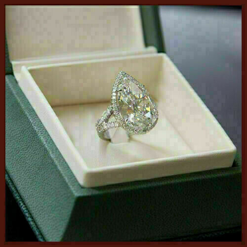 2.60 Ct White Pear Cut Simulated Diamond Halo Wedding Ring 14K White Gold Finish