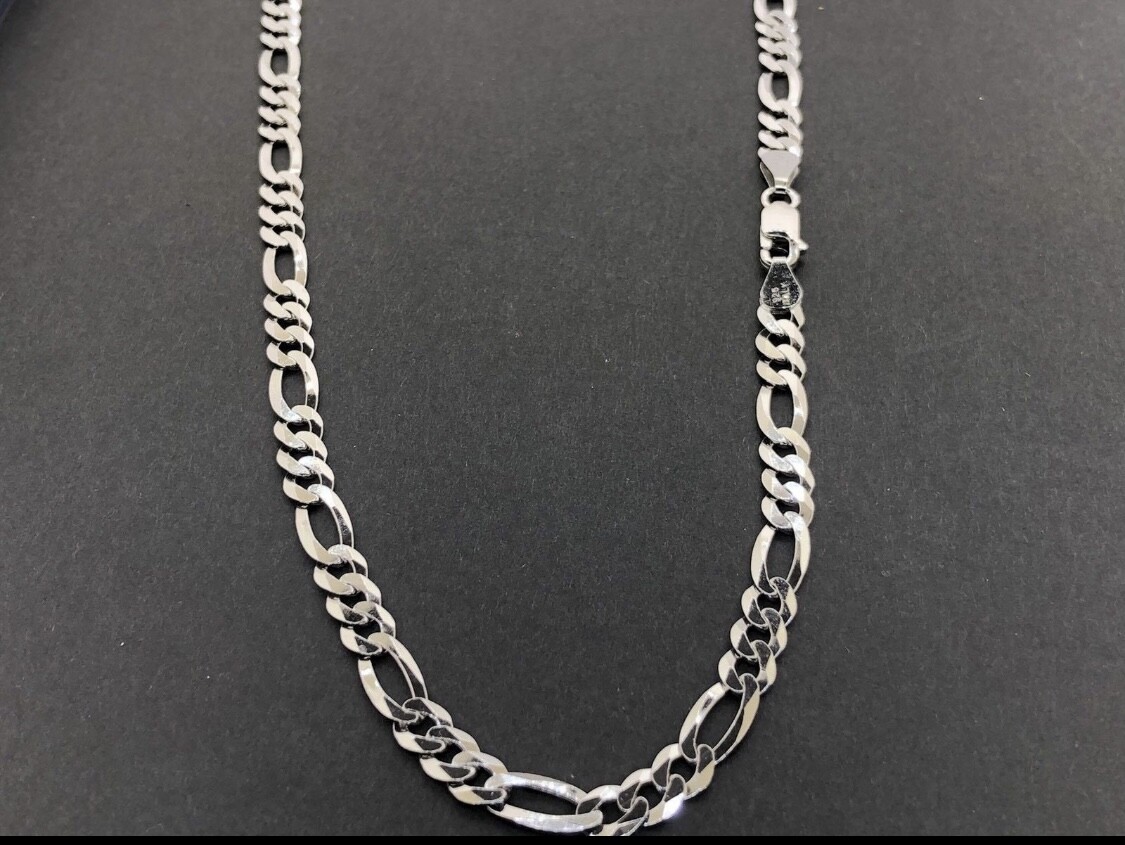 REAL Solid 925 Sterling Silver 4MM Thick Flat Figaro Link Chain Necklace Unisex