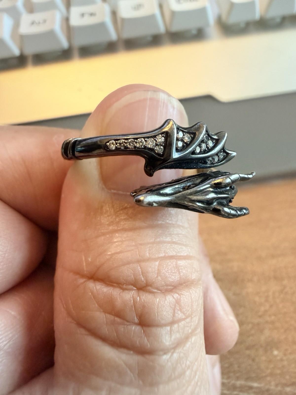 Zales Exclusive Disney Dragon Ring with 1/8 CT. T.W Diamonds In Sterling Silver