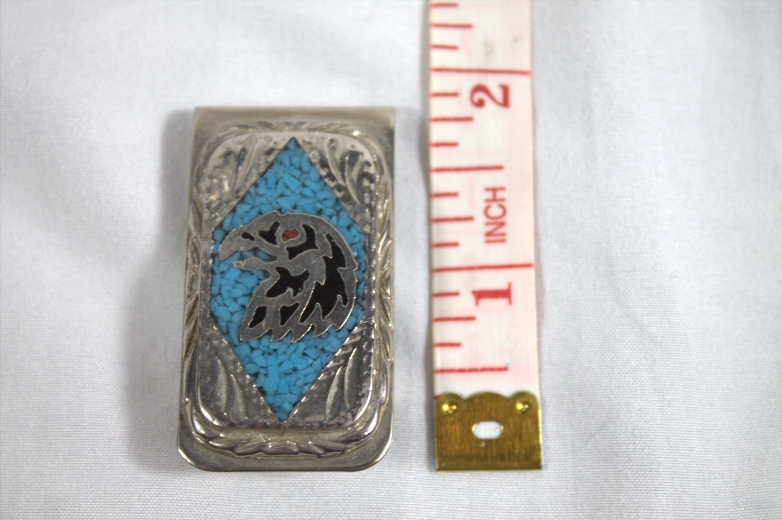 Nickle Silver Eagle Money Clip with blue/red stones