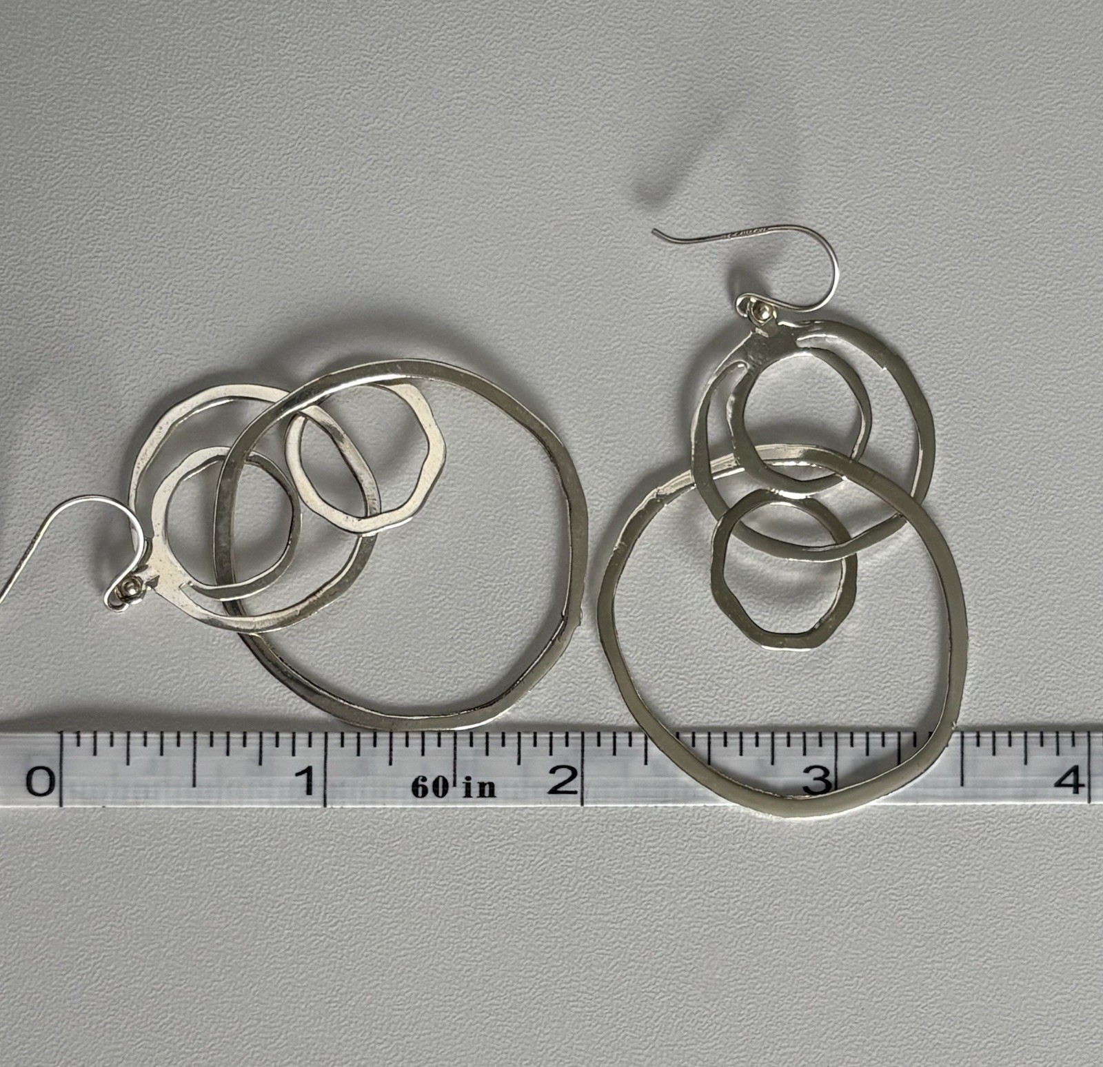 925 Sterling Silver Round Hammered Interlocking Circle Earrings 2” MWS Thailand
