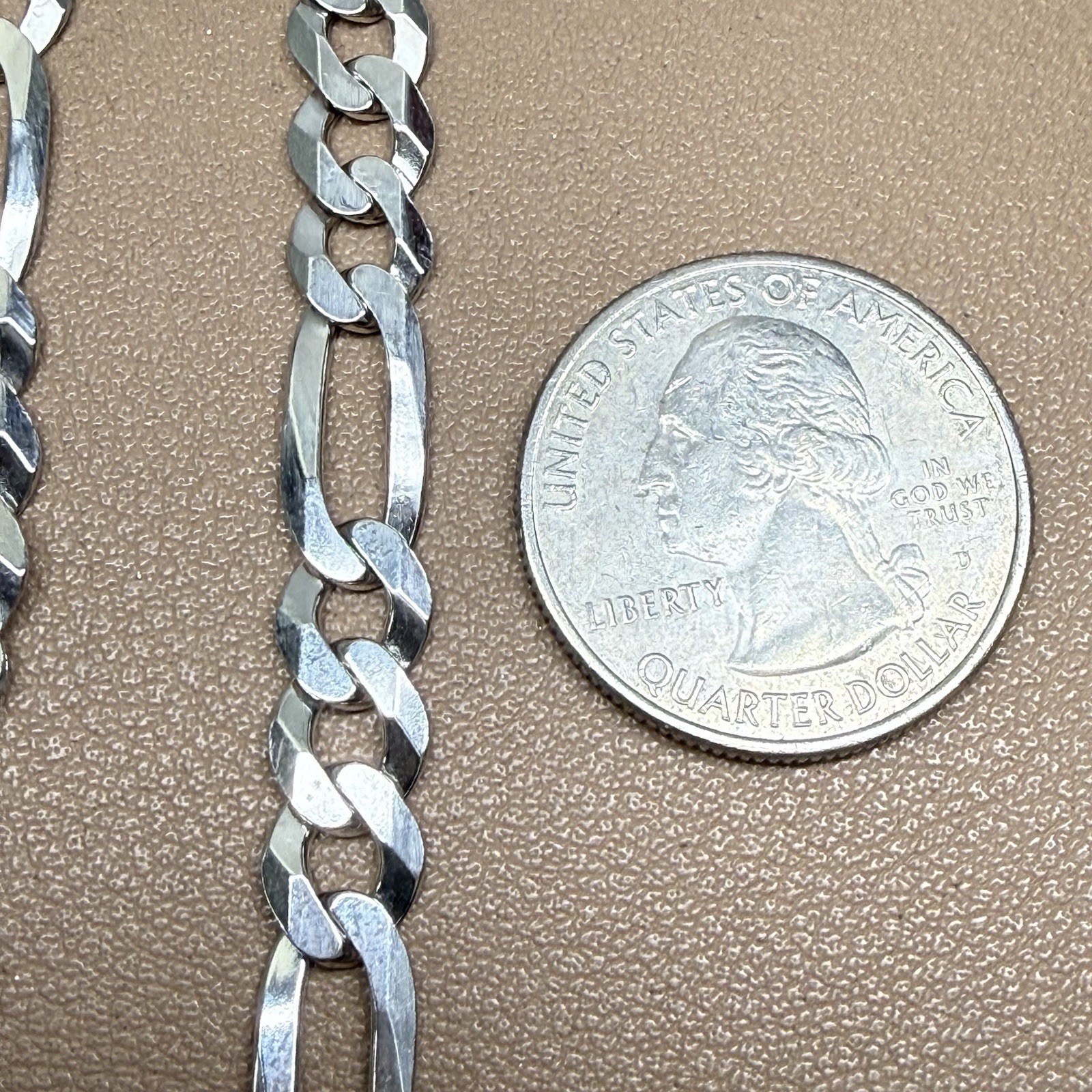 925 Sterling Silver Figaro Flat Link Bracelet Chain 8” 7.1mm