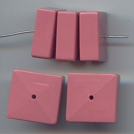 18 VINTAGE PINK OPAQUE ACRYLIC 19mm. SMOOTH SQUARE SPACER BEADS 6598