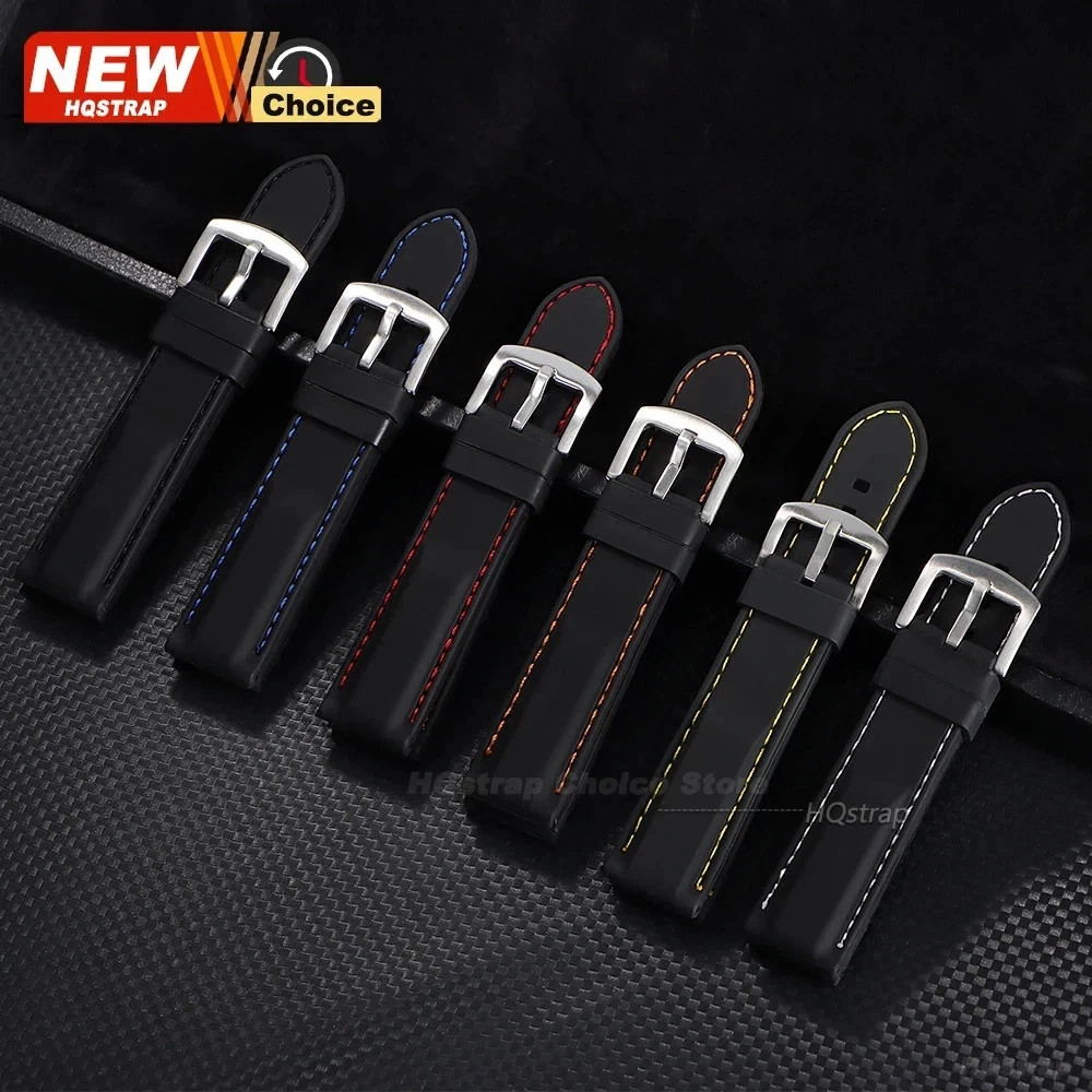 Stitching Sports Silicone Watch Band 18mm 20mm 22mm 24mm 26mm Thick Rubber Strap