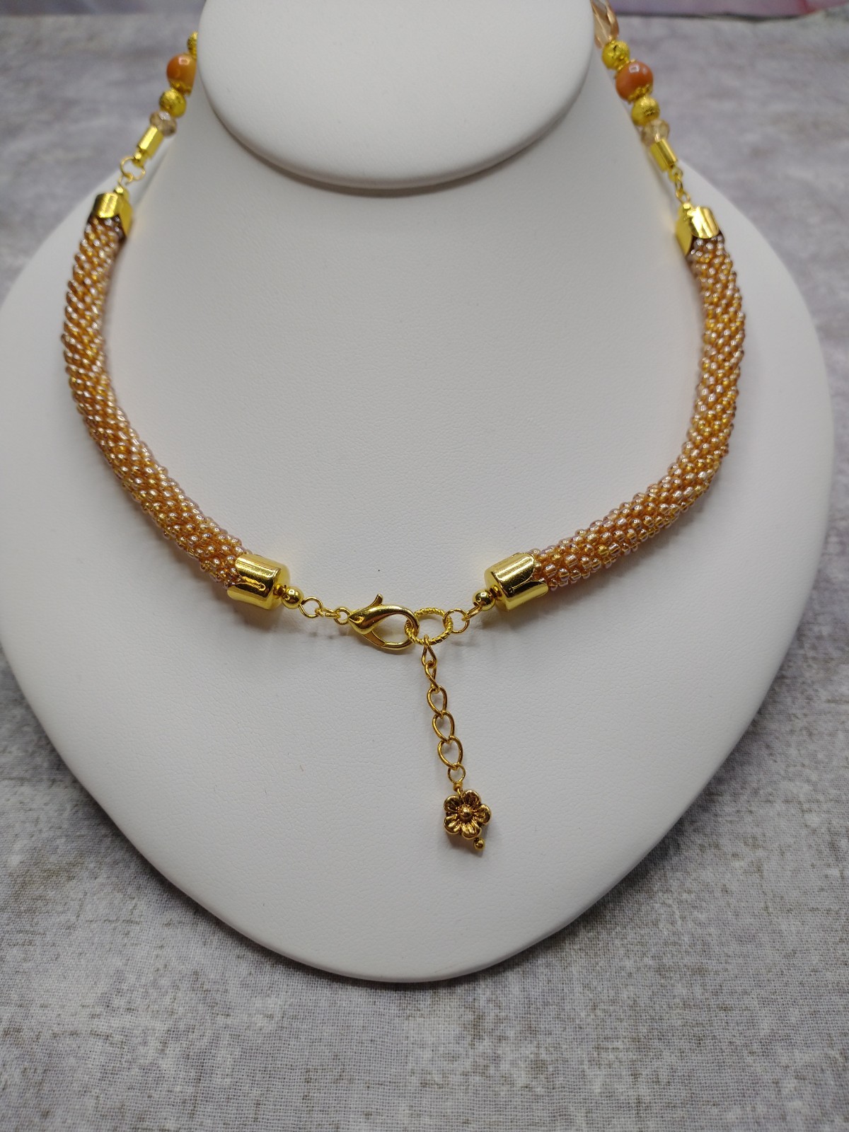 New Hand Crafted Spiral Bead Crochet Necklace, Cluster Beaded Necklace