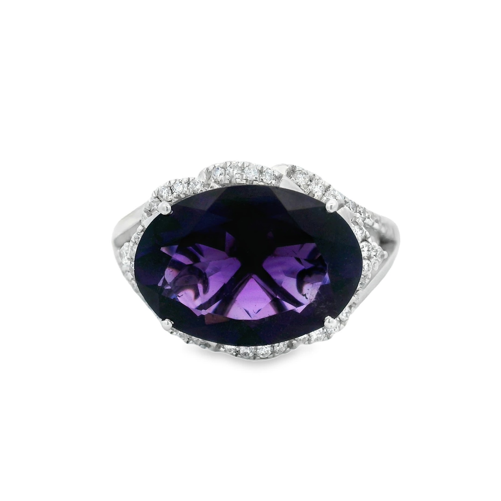 4.90ct Natural Amethyst & Diamond Halo Ring, 10k White Gold, Size 7