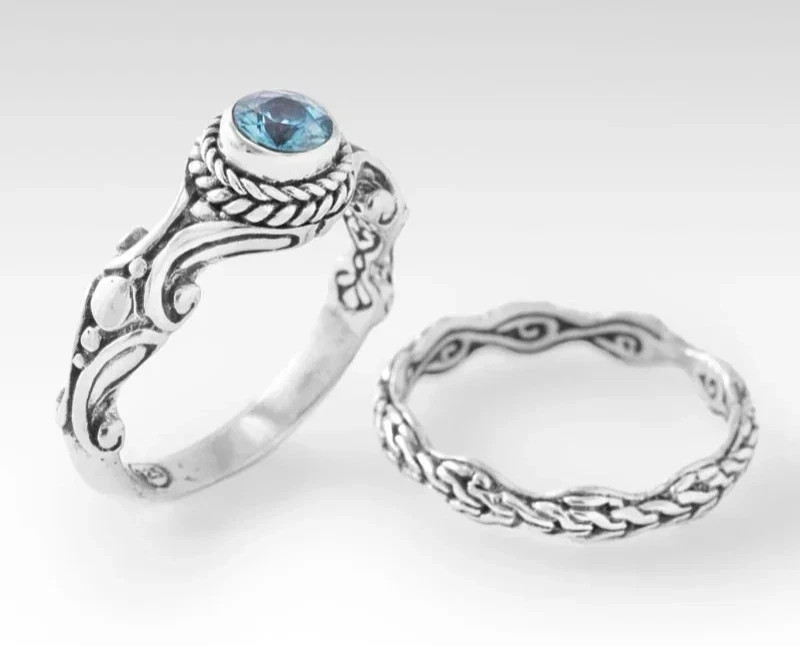 Sarda Love One Another Ring Sz. 8 Set of 2 in Blue Zircon #30