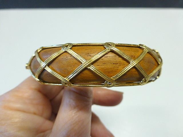 Capucine de Wulf Earth Goddess Gaia Teak Wood Golden Lattice Bangle Bracelet